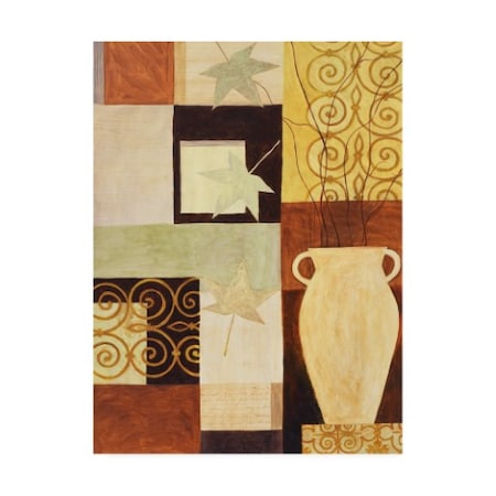 Pablo Esteban 'Leaves And Vase On Squares' Canvas Art,18x24